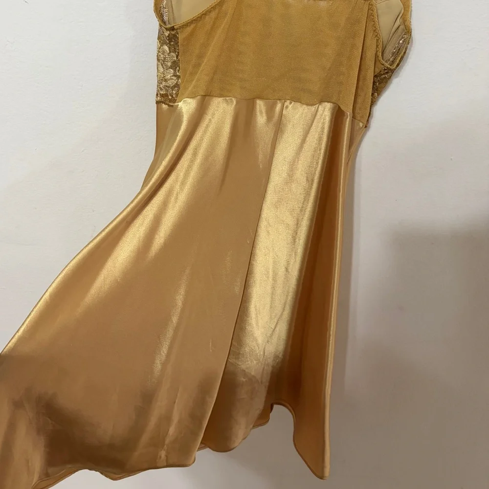 Victoria's Secret Gold Satin Lace Chemise